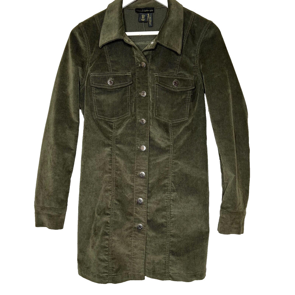 House Harlow 1960 Revolve Green Corduroy Button Up Mini Dress IndieY2K 90s Small